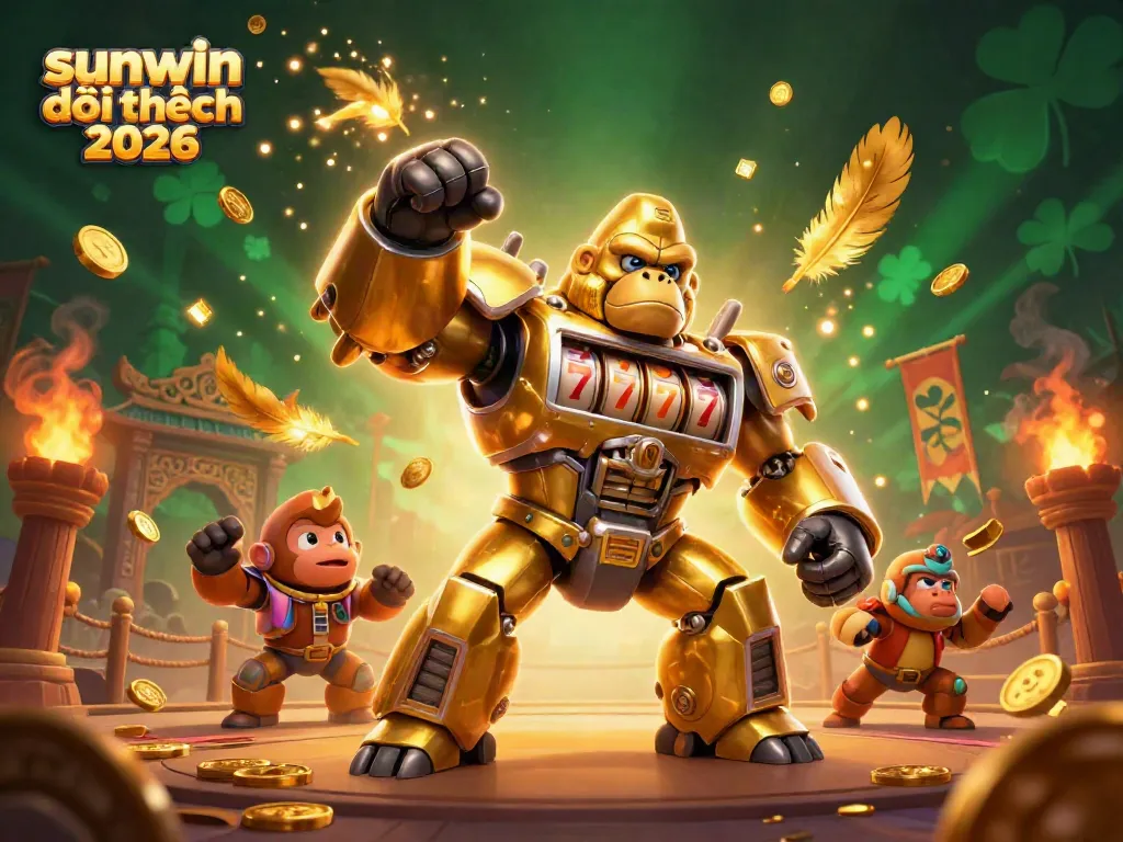 Experience thrilling gameplay with sunwin đổi thưởng 2026 in a dynamic 3D illustration featuring a golden gorilla mech.