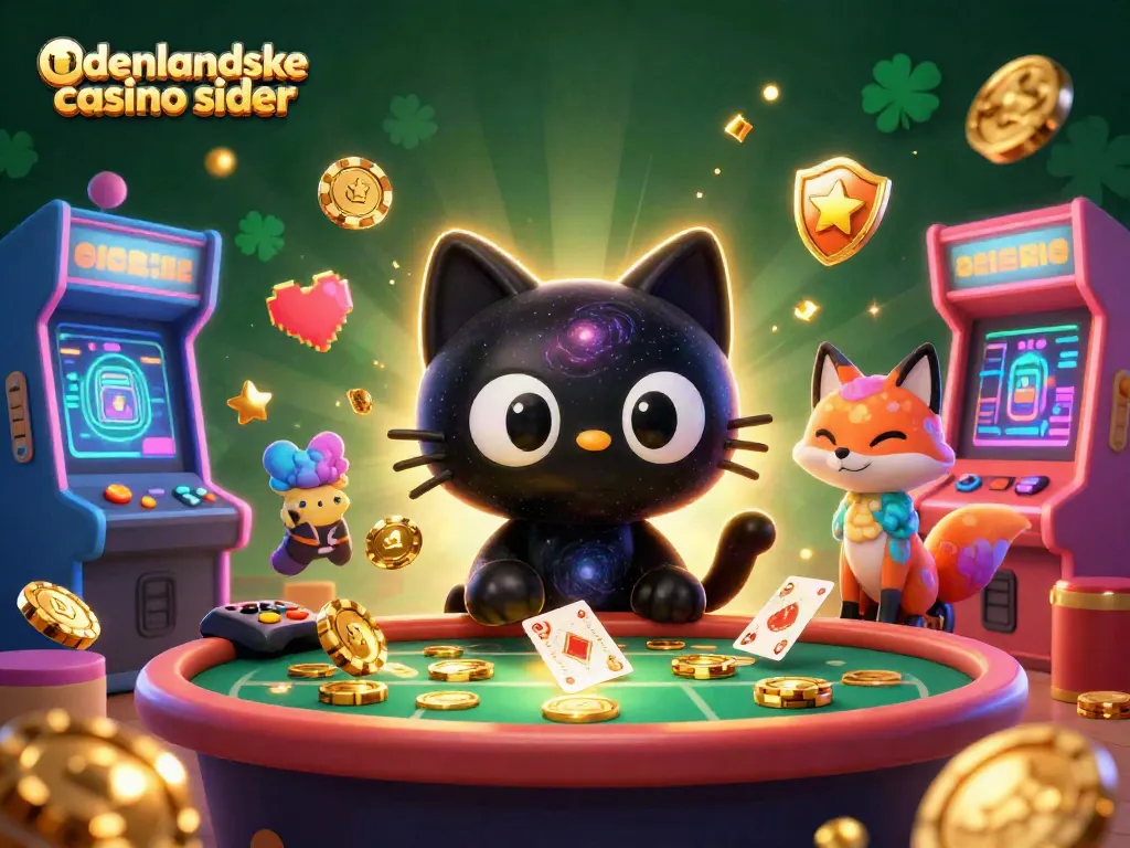 Join the fun of udenlandske casino sider with a cosmic-themed illustration of a black hole cat and nebula fox.