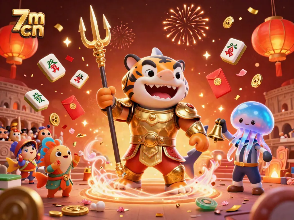 Engage with 7m cn's dynamic sporting arena featuring a fierce gladiator shark, celebrating with colorful game elements.