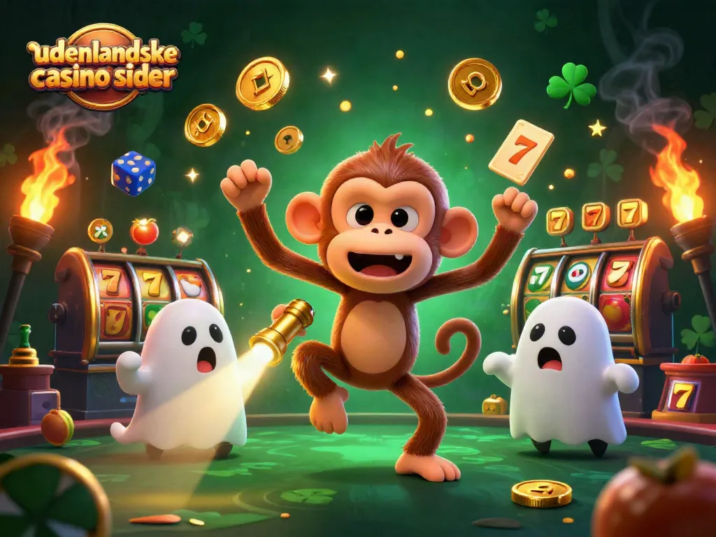 Engage with udenlandske casino sider as a playful monkey juggles golden casino items while a curious puppy tracks it.