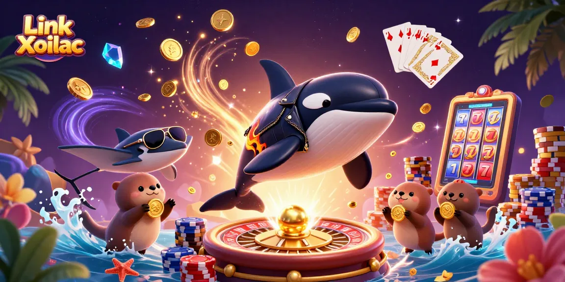 Link Xoilac's lively casino scene featuring animated characters and vibrant gaming elements
