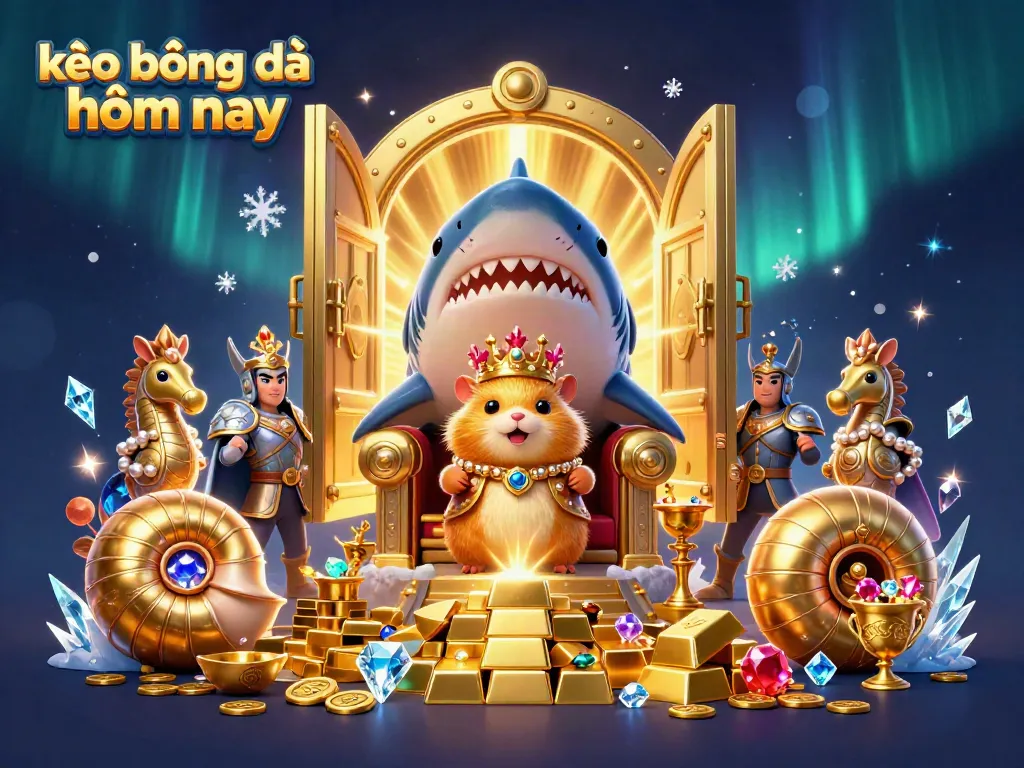 Bet on kèo bóng đá hôm nay with a dynamic scene featuring a golden hamster king and treasure elements.