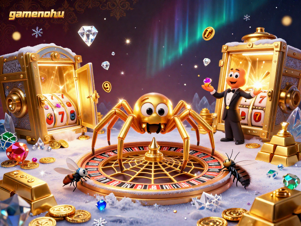 Engage with gamenohu's dynamic casino scene featuring vibrant characters and elements of jackpot excitement.