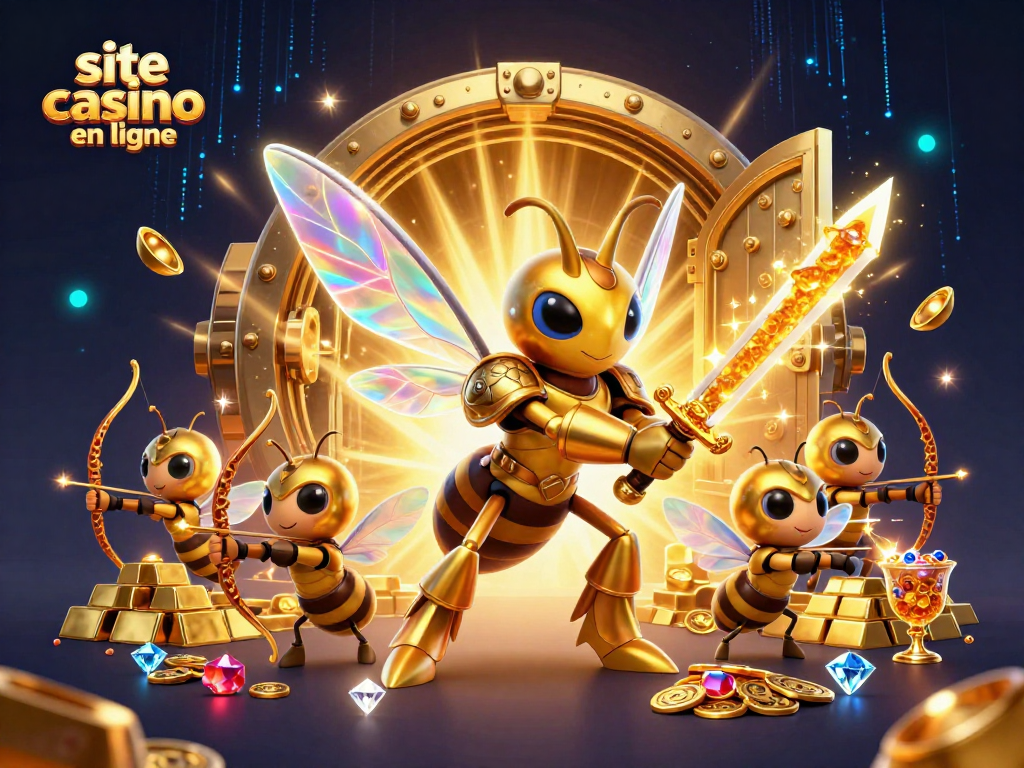 Gagnez au site casino en ligne avec une illustration dynamique d'une hornet dorée en armure de samouraï.