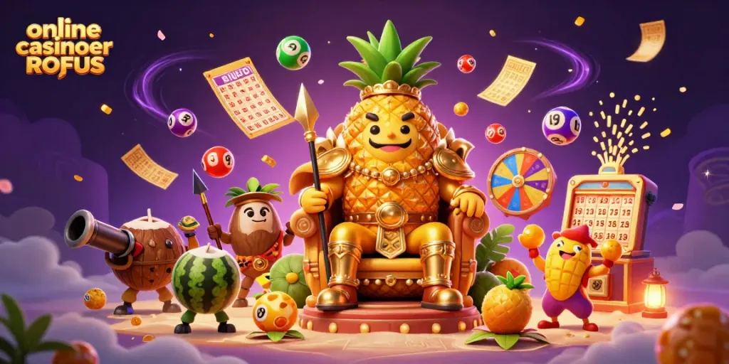 Play exciting games at online casinoer uden ROFUS featuring vibrant, cartoon-style characters and casino elements.