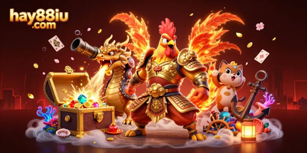 Experience the thrill of gaming at hay88iu com, featuring exciting characters and casino elements.