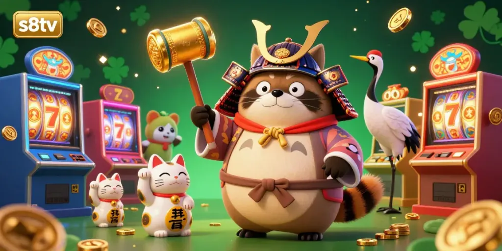 Experience vibrant gaming fun at s8tv with lively tanuki and lucky fortune cats.