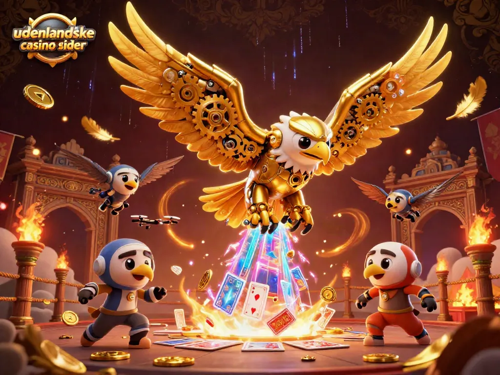 Experience the thrill of udenlandske casino sider with a 3D golden eagle soaring through vibrant casino elements.