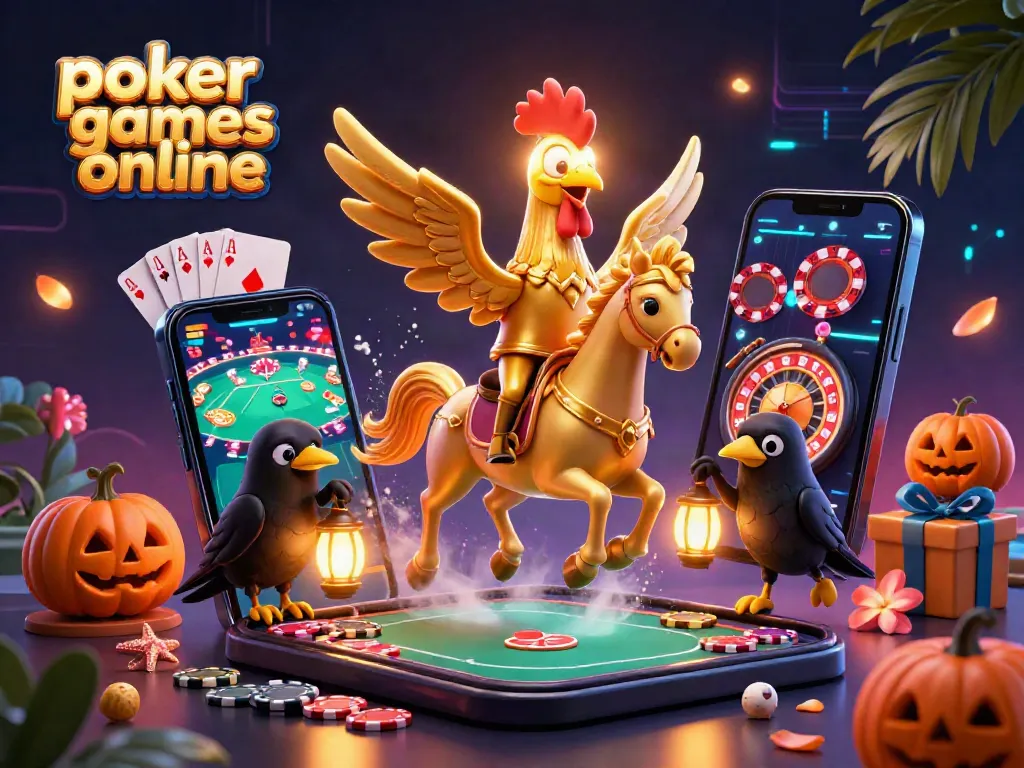 Engage with vibrant poker games online in this magical midnight casino scene, featuring unique characters.