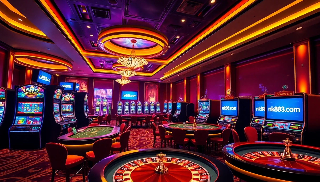 Experience the excitement at nk88.com with vibrant casino visuals showcasing thrilling gaming action.