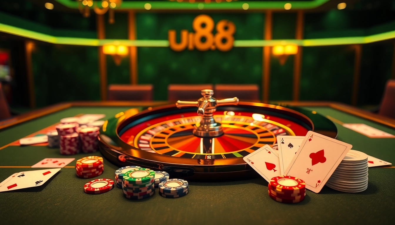 Experience the thrill of u888 com casino games with high-quality poker chips and roulette wheel.