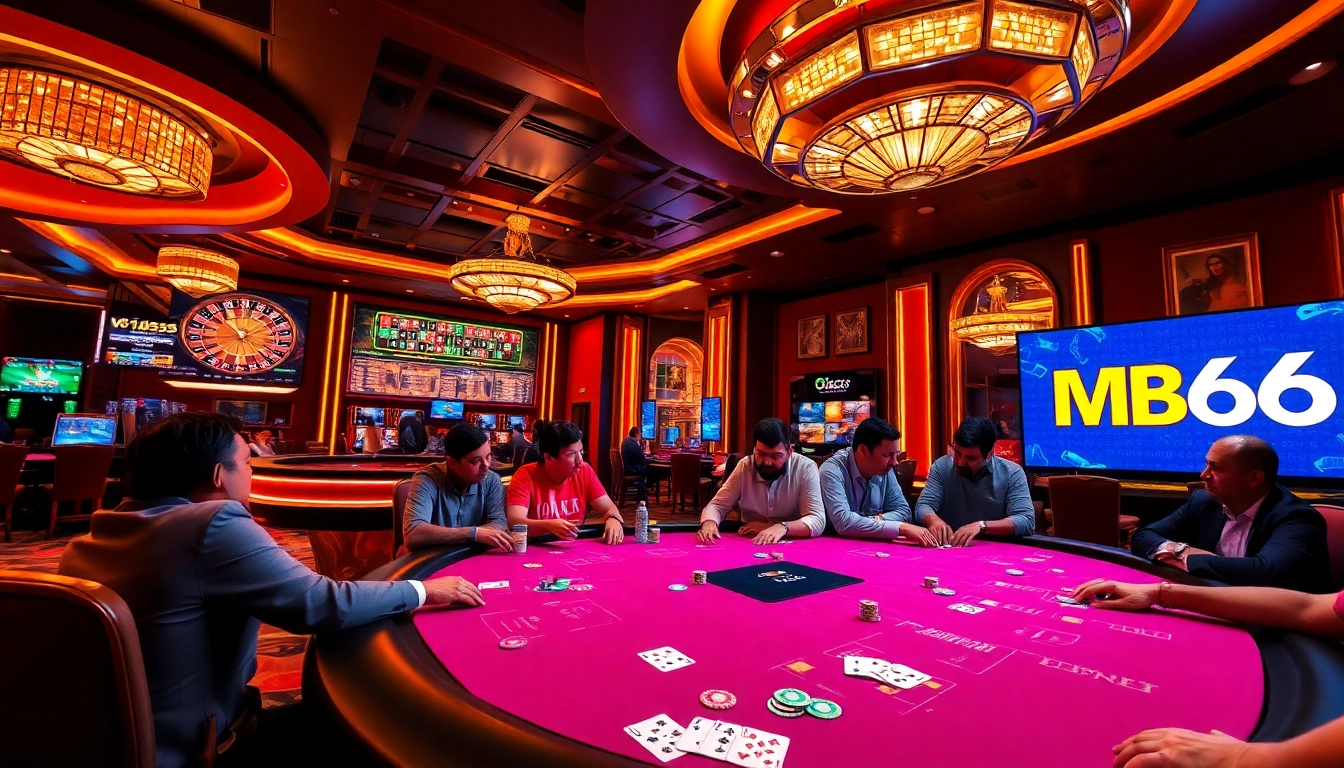Experience thrilling poker action at MB66, showcasing high-stakes gameplay and vibrant casino elements.