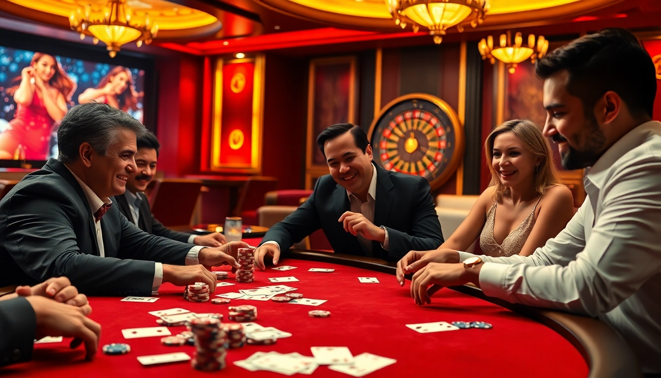 Players at a luxurious casino table engage in thrilling poker games, with the excitement of uu8888 in the air.