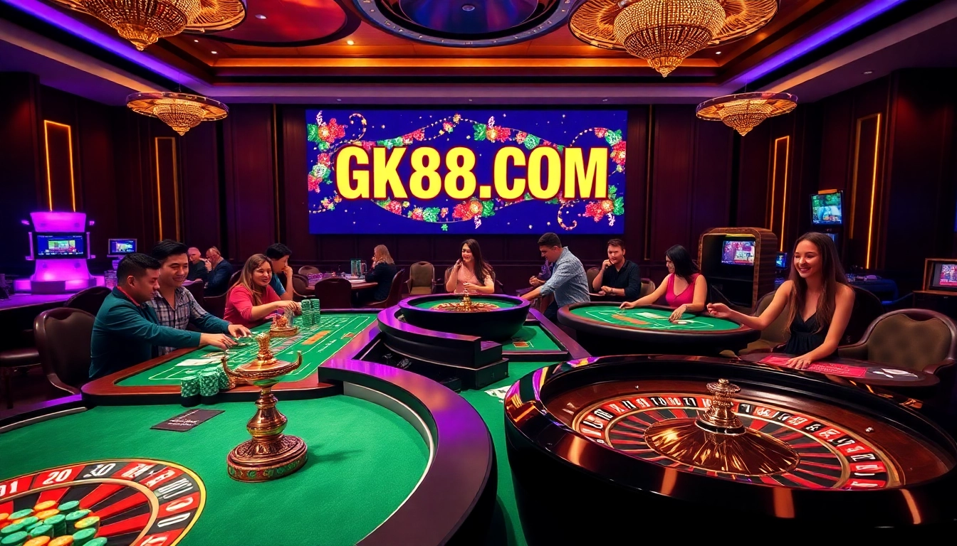 Players enjoying vibrant casino games at GK88.COM, celebrating the festive season.