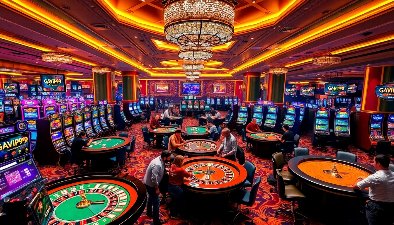GAVIP999 casino excitement captured with players at poker and roulette tables.