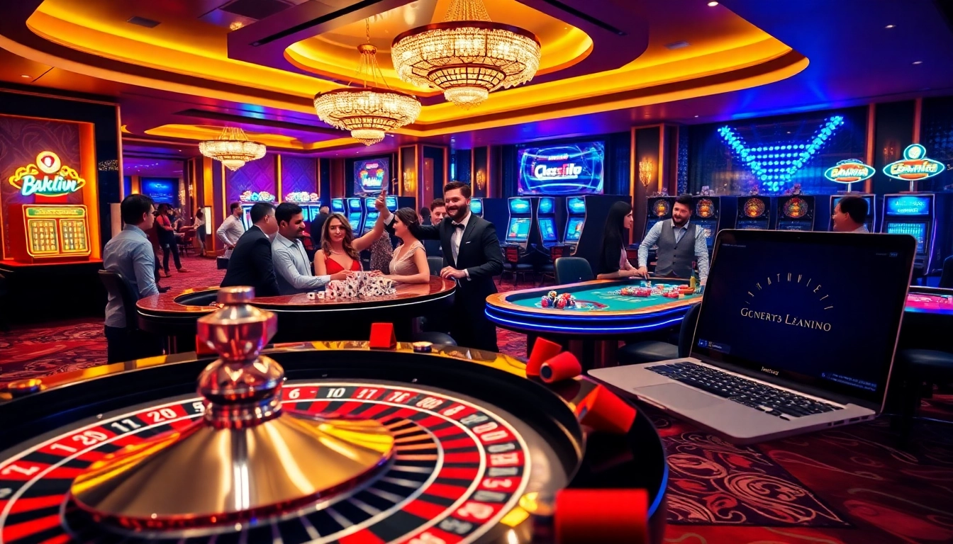 Kuwin đăng nhập experience with players celebrating at a roulette table in a vibrant casino.