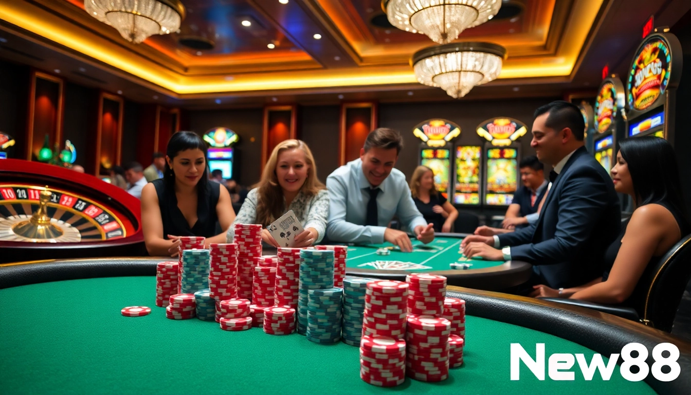 Experience the thrill of gaming with Link New88 at a luxurious casino scene.