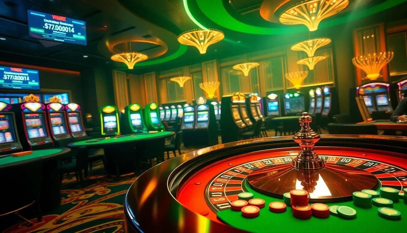 Engaging gameplay at a vibrant casino crypto en ligne showcasing roulette, poker, and slot machines.