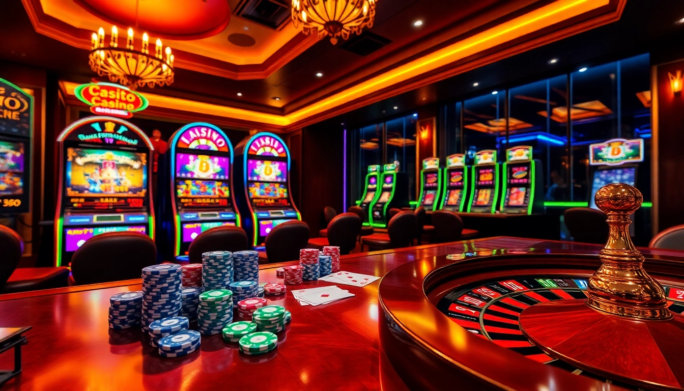 Casino crypto en ligne atmosphere showcasing vibrant slot machines and luxurious gaming tables.