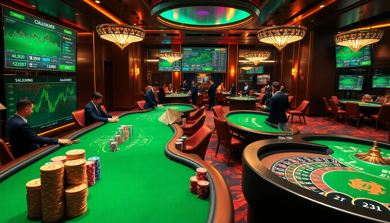 Exciting casino crypto scene featuring players at modern gambling tables with colorful chips.