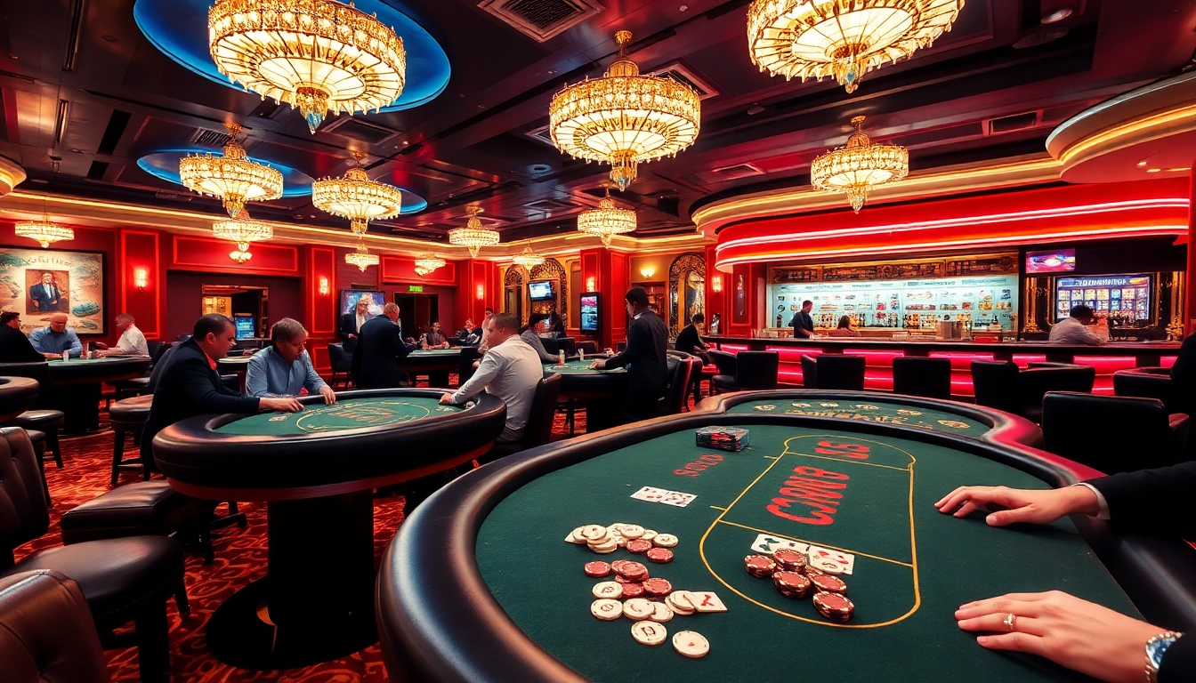 Jouer dans un casino en ligne France avec des tables de jeu animées et un éclairage vibrant.