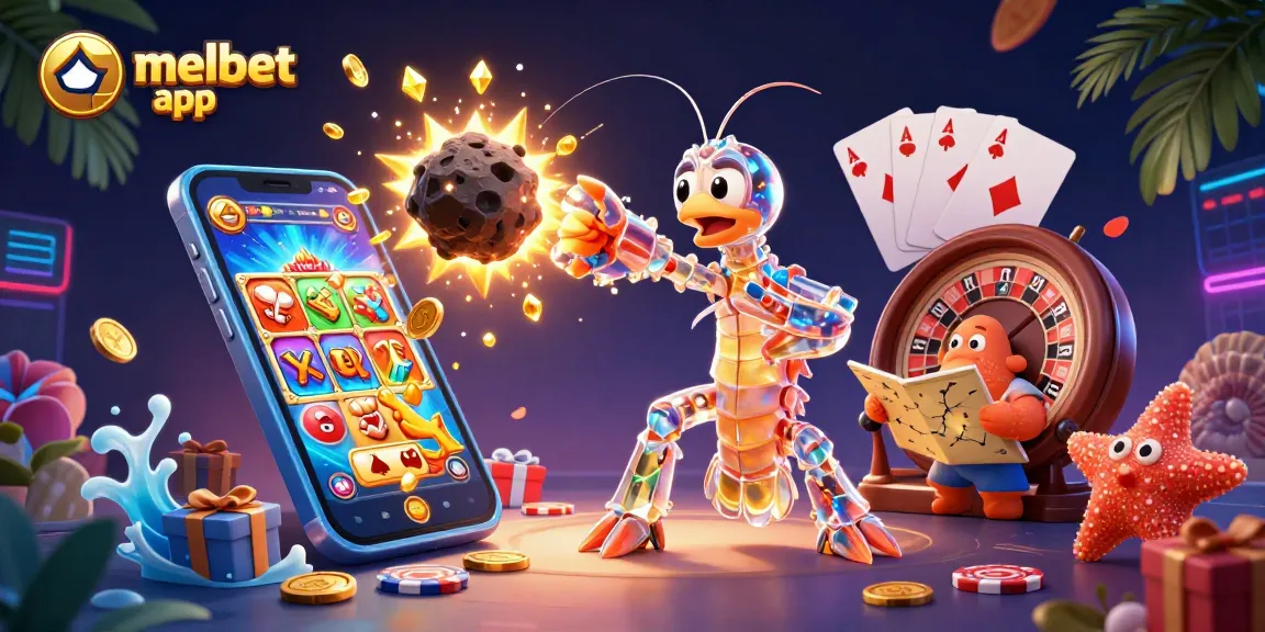 Engage with the melbet app in this vibrant 3D illustration showcasing dynamic gambling elements.