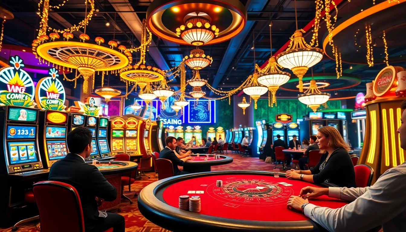 Engaging scene of players at casino en ligne france with vibrant slot machines and festive atmosphere. related image
