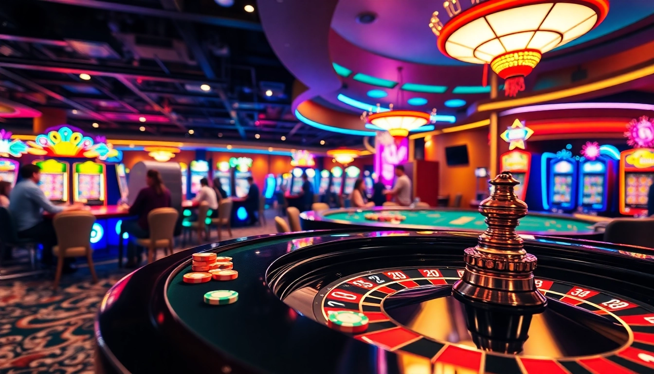 Vibrant casino en ligne france scene showcasing players at gaming tables and illuminated slots. related image