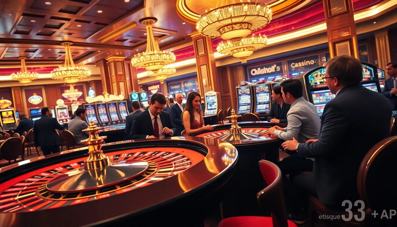 Jouer à casino en ligne france avec des joueurs dans un décor vibrant et lumineux.