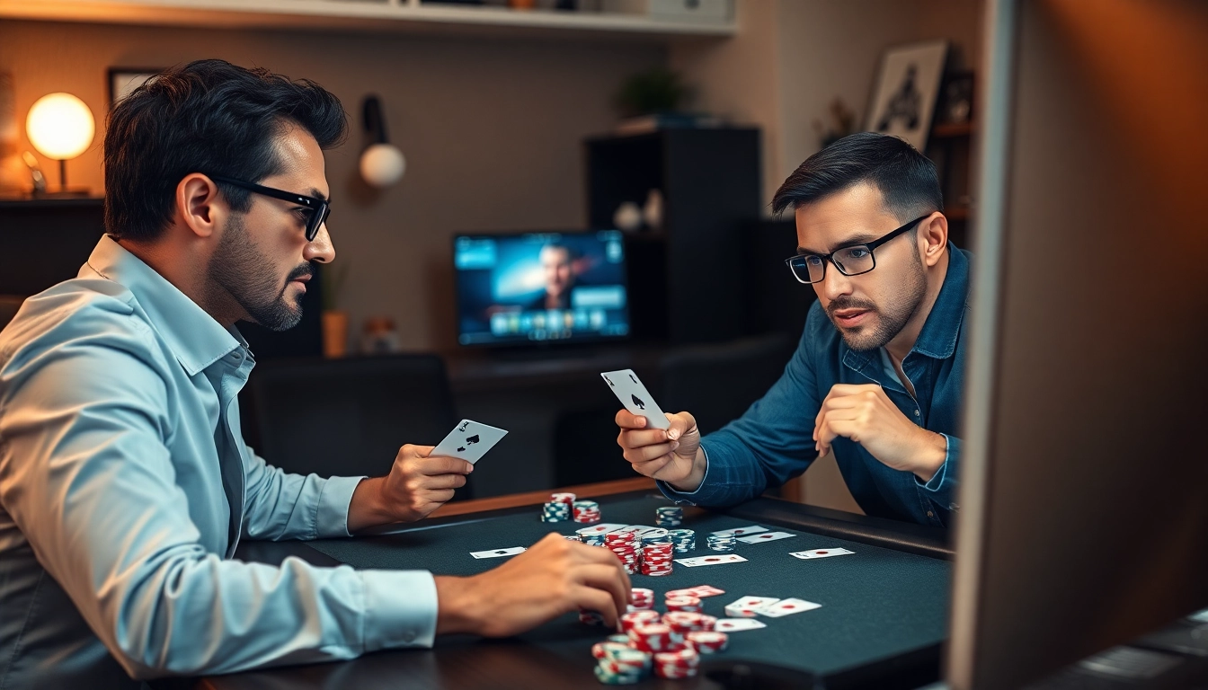 Jouez au poker en ligne avec des joueurs concentrés et des éléments numériques captivants related image