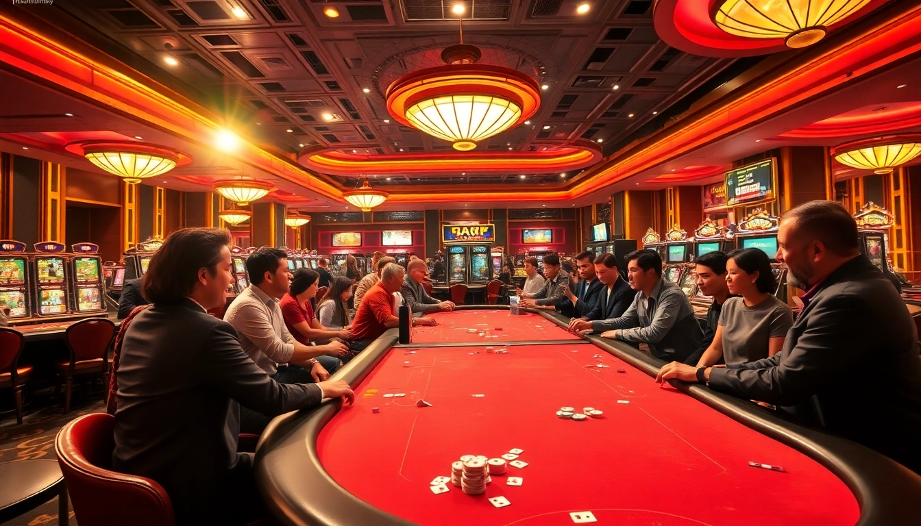 Vibrant scene of casino en ligne retrait immédiat with enthusiastic players and lively atmosphere.