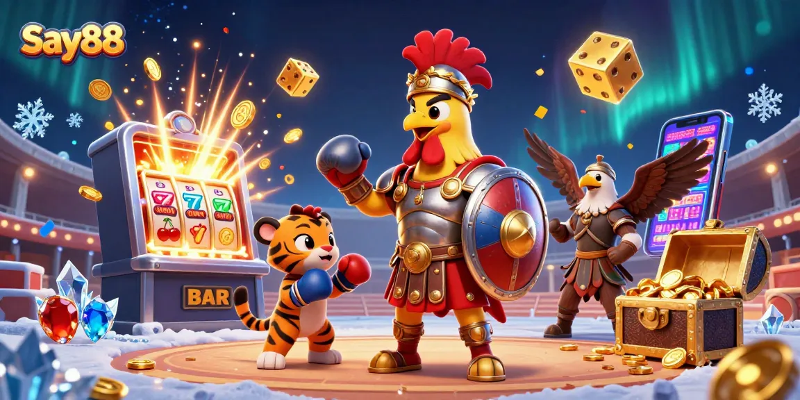 Engage with Say88's thrilling casino experience featuring a captivating 3D illustration of games.