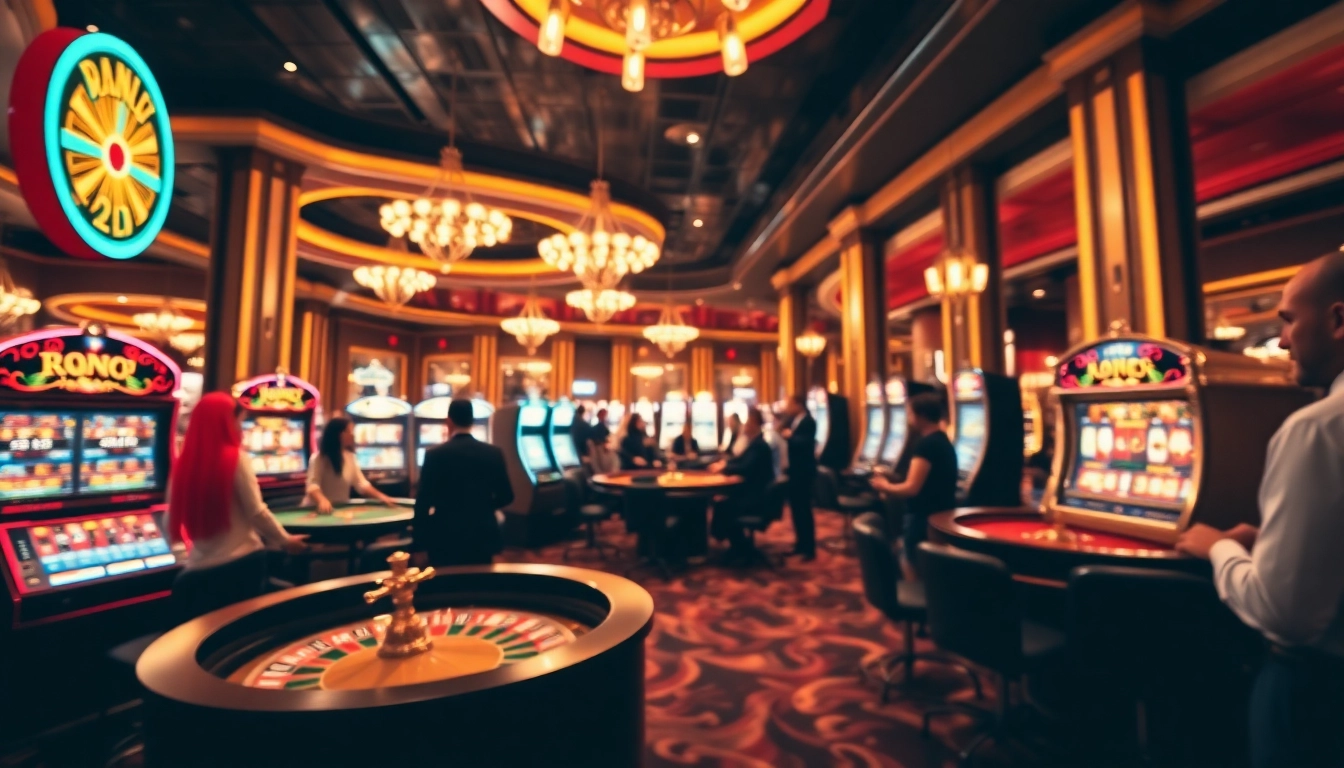 Jouer à casino en ligne france avec des joueurs dans un décor vibrant et lumineux. related image