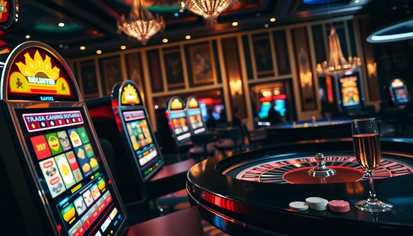 Découvrez l'excitation du casino en ligne France avec des machines à sous lumineuses et une roulette élégante. related image