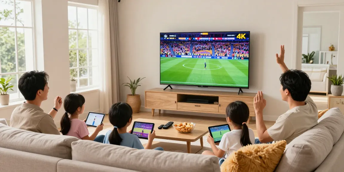 Abonnement IPTV : famille profitant des chaînes en 4K dans un salon chaleureux
