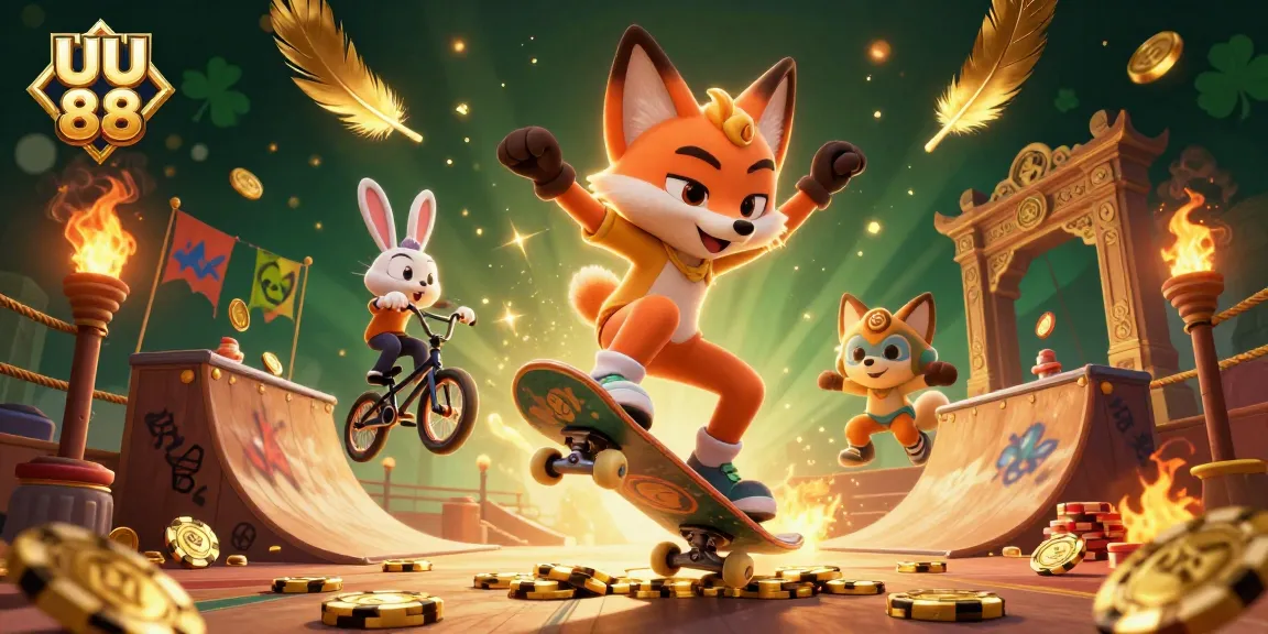 Experience the thrilling gameplay at UU 88 with casino characters amidst vibrant 3D action.