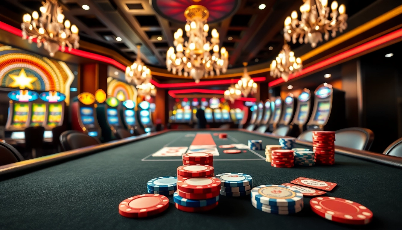 Jouer au casino en ligne France avec une table de jeu animée et des jetons colorés.