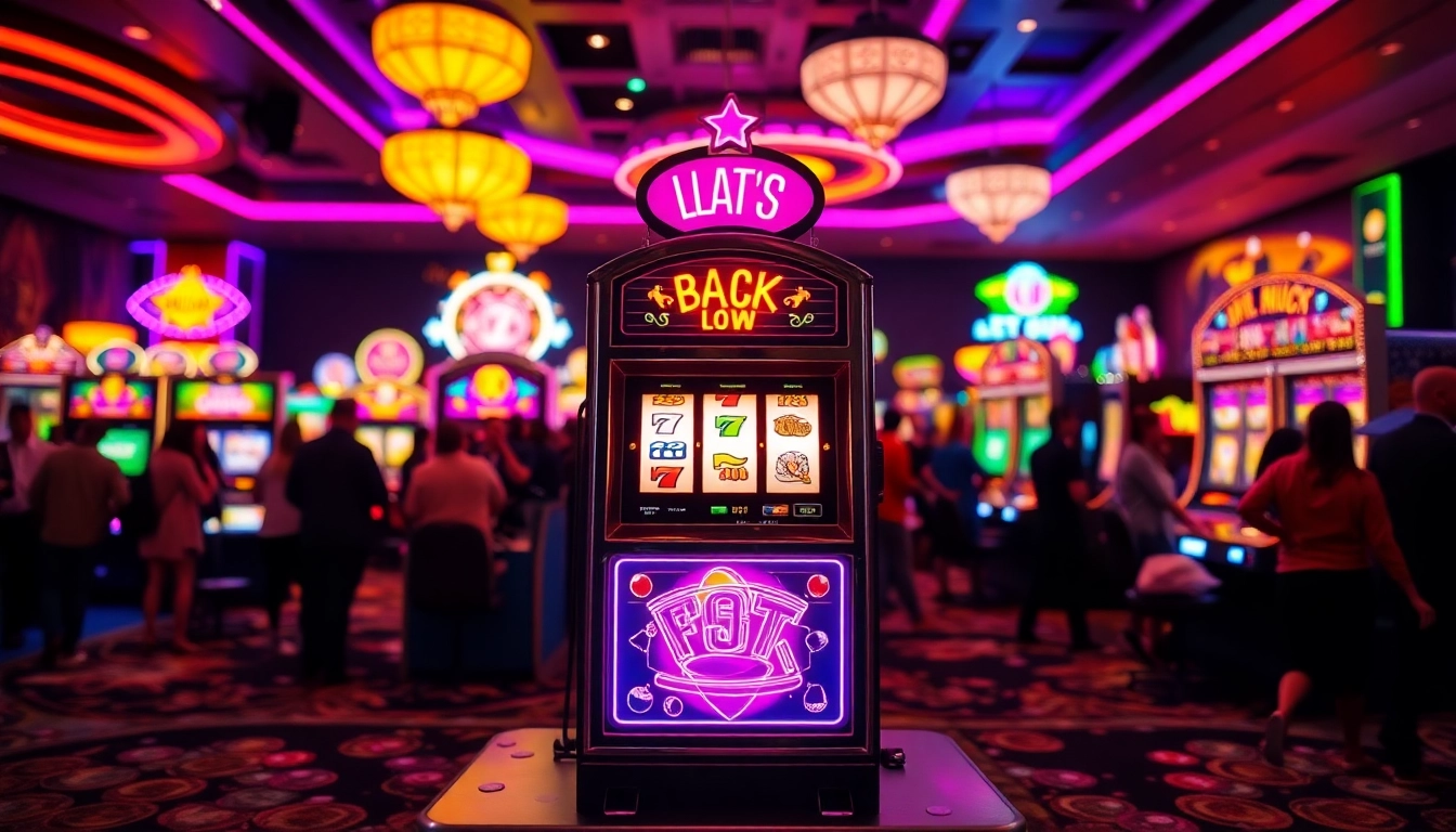 Obtenez les meilleurs casino bonus avec ce visuel dynamique de machines à sous et d'ambiances festives.