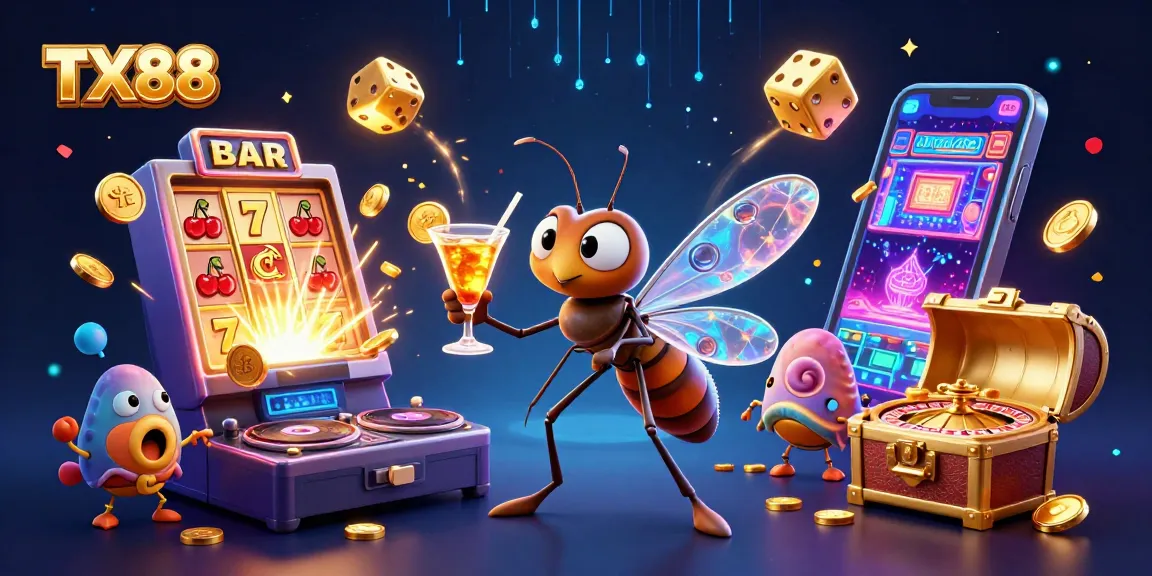TX88 invites excitement with a vibrant casino scene featuring unique characters and dynamic game elements.