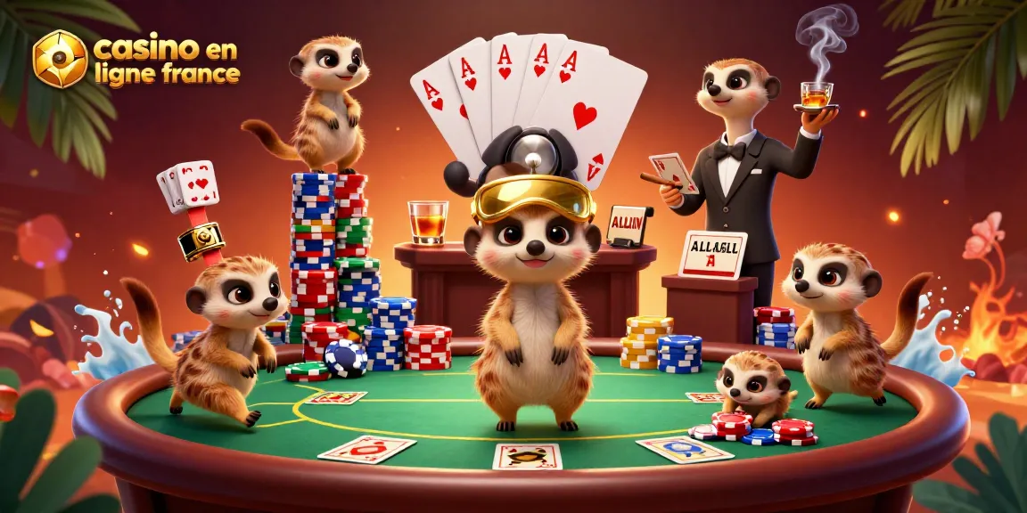 Découvrez le casino en ligne France avec des suricates animés dans une scène de poker dynamique et colorée.