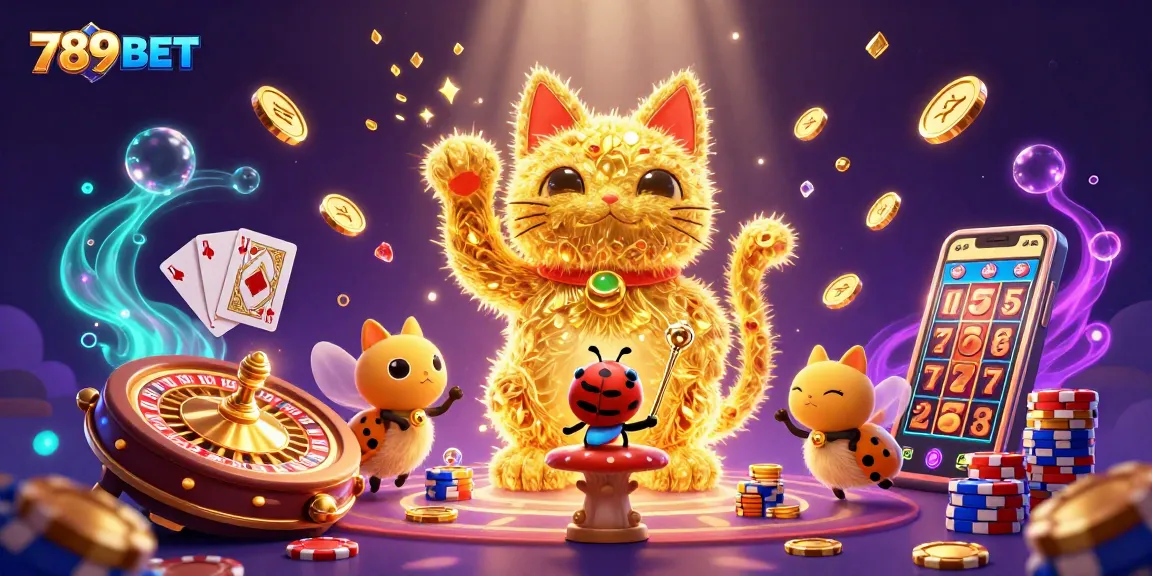 Engage with 789BET's thrilling world, featuring a vibrant lucky cat and dynamic casino games.