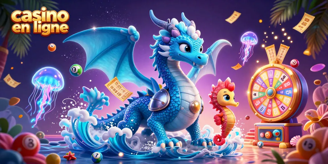 Jouez au casino en ligne France avec l'illustration captivante de dragons et de billets de loterie.
