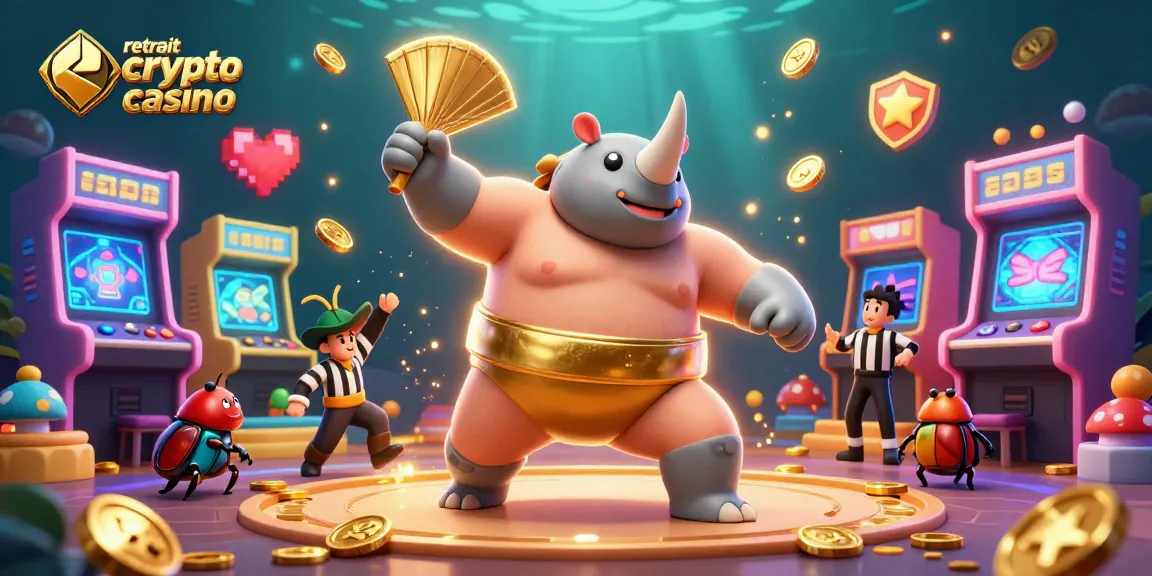 Meilleur retrait crypto casino avec un scarabée sumo champion en action, envahissant de pièces d'or.