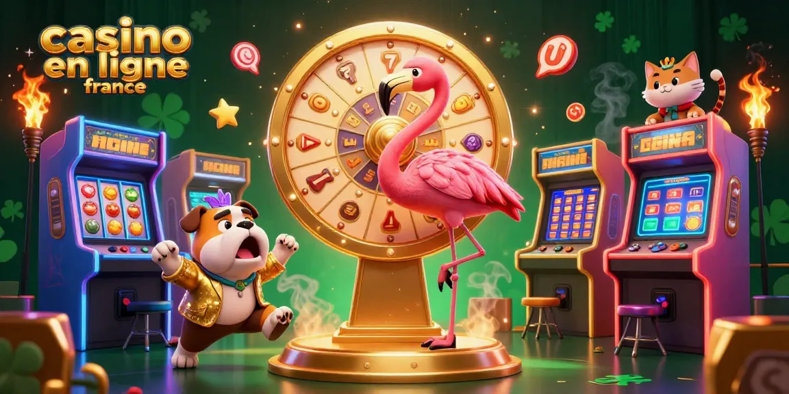 Image d'un jeu animé "casino en ligne france" avec un perroquet en or et des éléments de machine à sous.