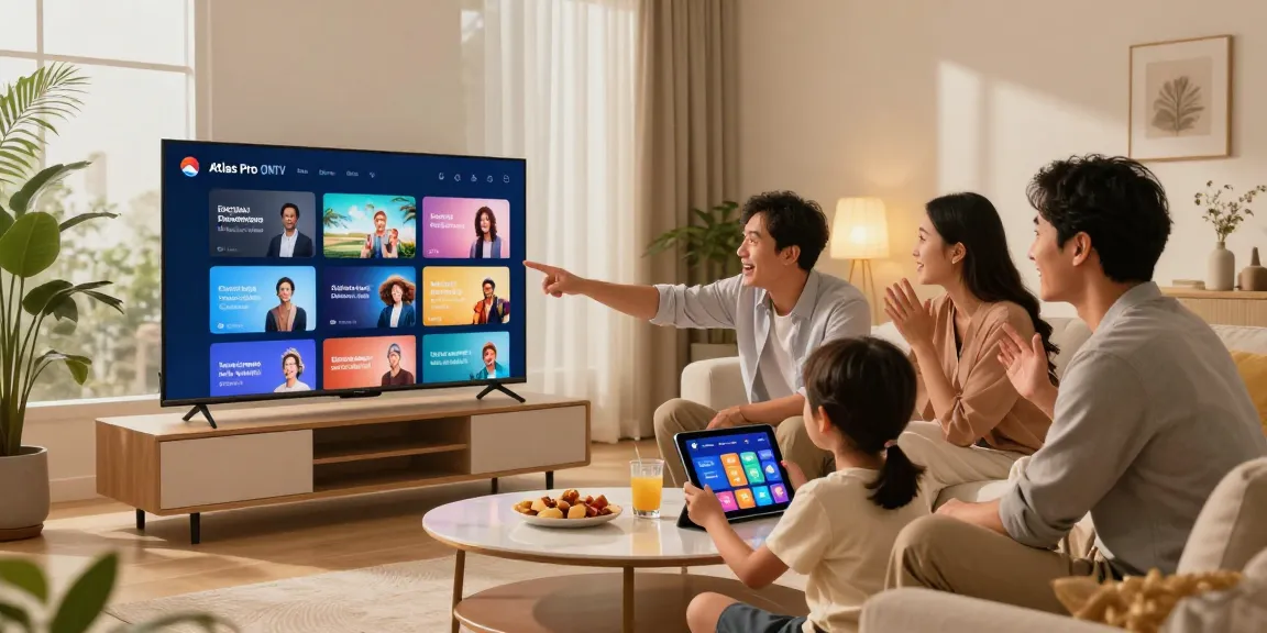 Expérience de visionnage familiale avec l'application atlas pro ontv sur un téléviseur intelligent.