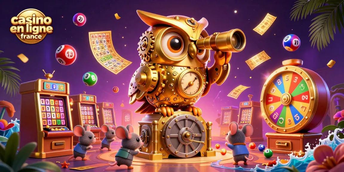 Les joueurs découvrent le casino en ligne France avec un hibou mécanique et des machines à sous étincelantes.