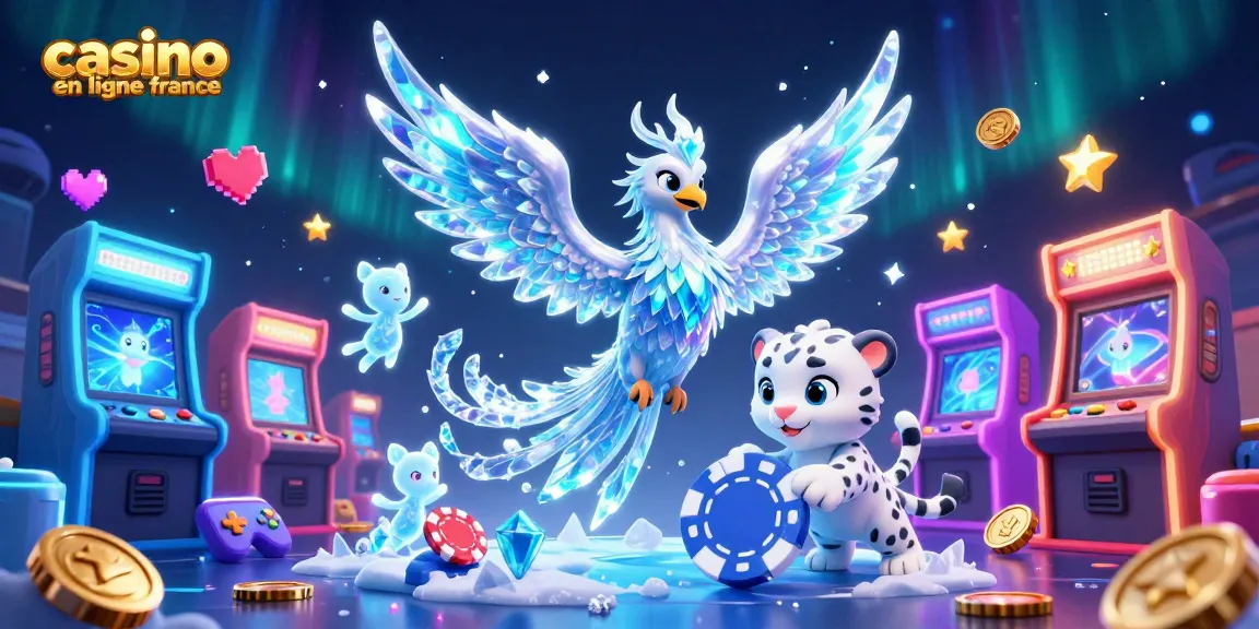 Découvrez le monde dynamique du casino en ligne France avec un phoenix de glace et des sprites dans une illustration captivante.
