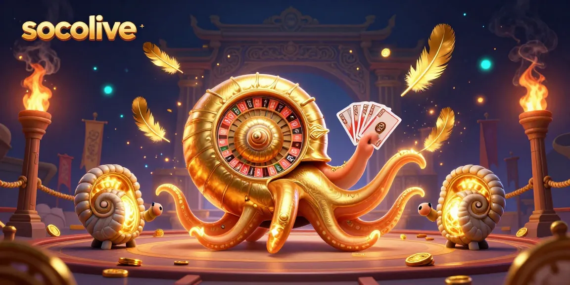 Socolive showcases an entertaining scene with a giant nautilus as a roulette wheel surrounded by sparkling casino elements.