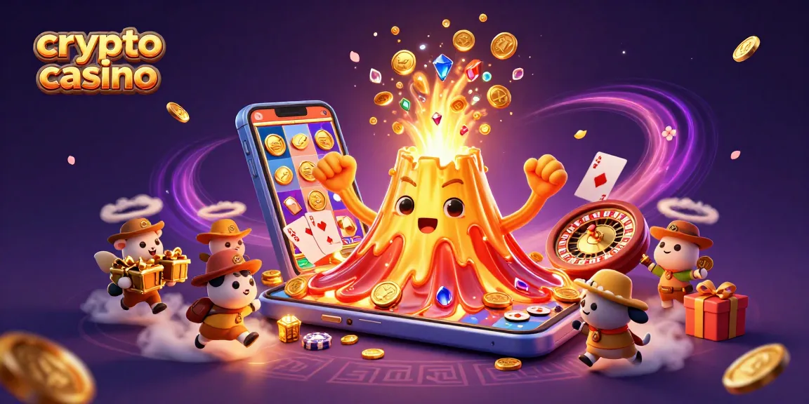 Casino crypto animé avec une éruption de trésors, récompensant les joueurs audacieux.