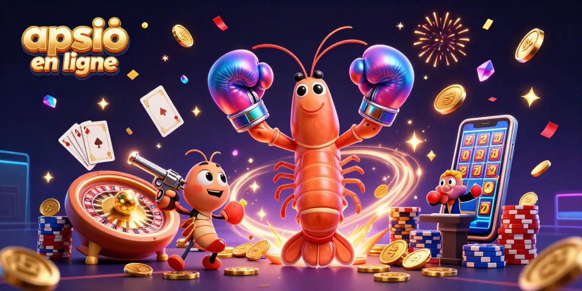 Illustration représentant des éléments de l'application de casino en ligne avec des crevettes et des pièces d'or.